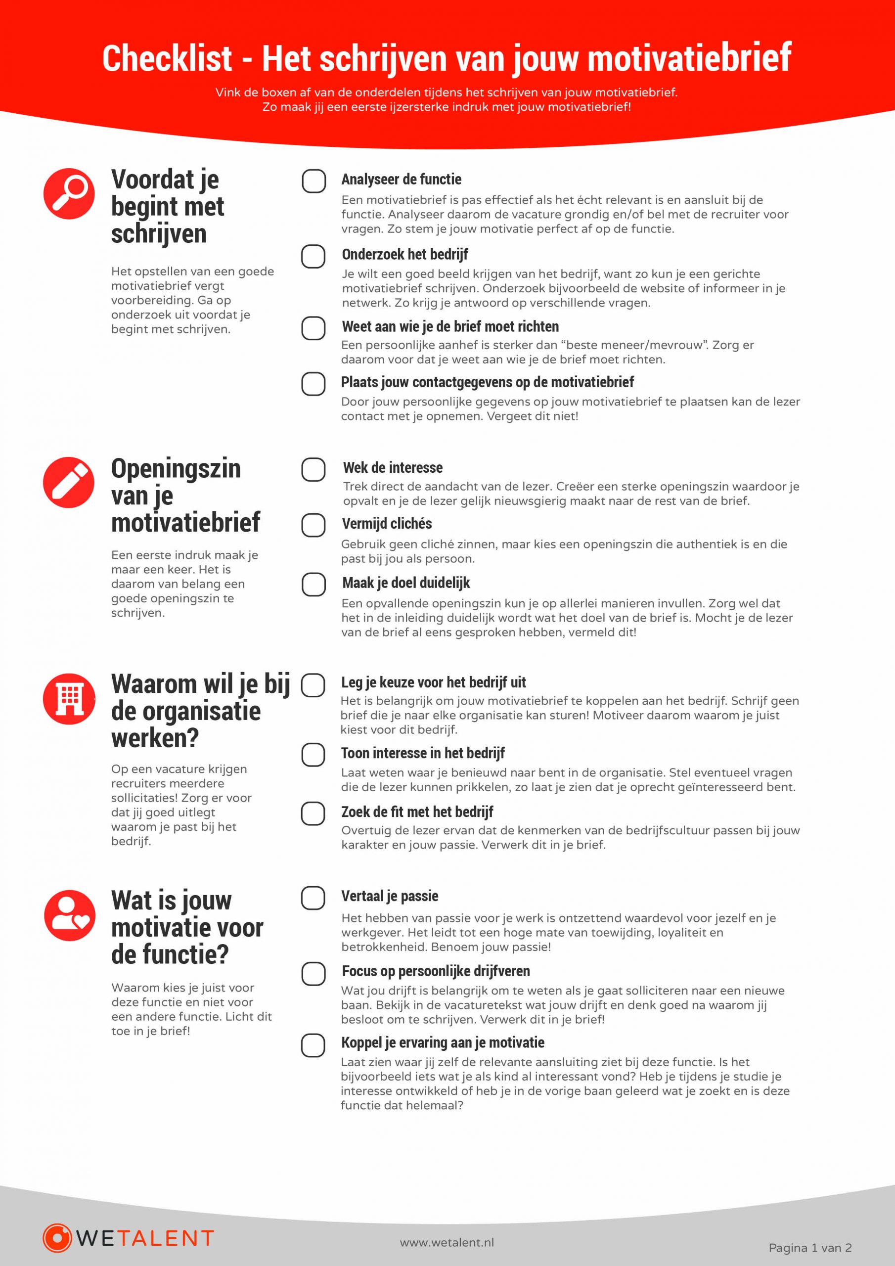 Het Schrijven Van Jouw Motivatiebrief Checklist Tips Wetalent